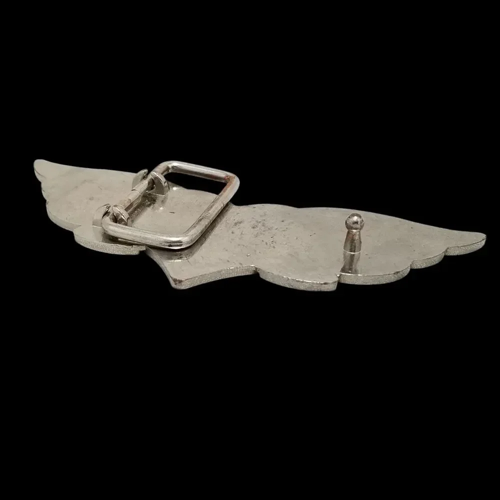 Vintage Belt‎ Buckle Heart With Wings Silhouette Cutout Silver Color
